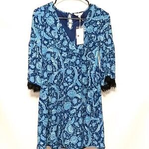NWT Candies Blue Floral lace trim sleeve Small